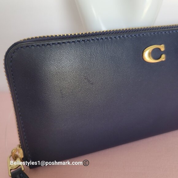 COACH Slim Accordion Smooth Leather Wallet with Back Slip Pocket- Dark Navy⭐ - Picture 15 of 16